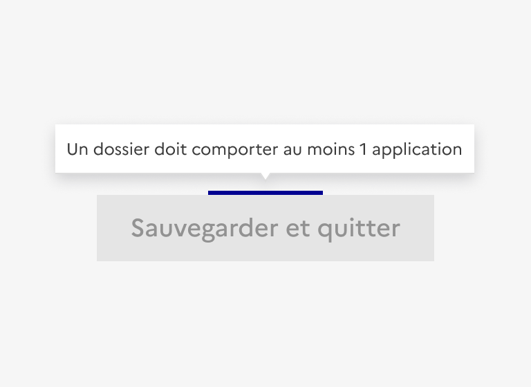 Bouton désactivé avec une infobulle qui affiche un message d’erreur